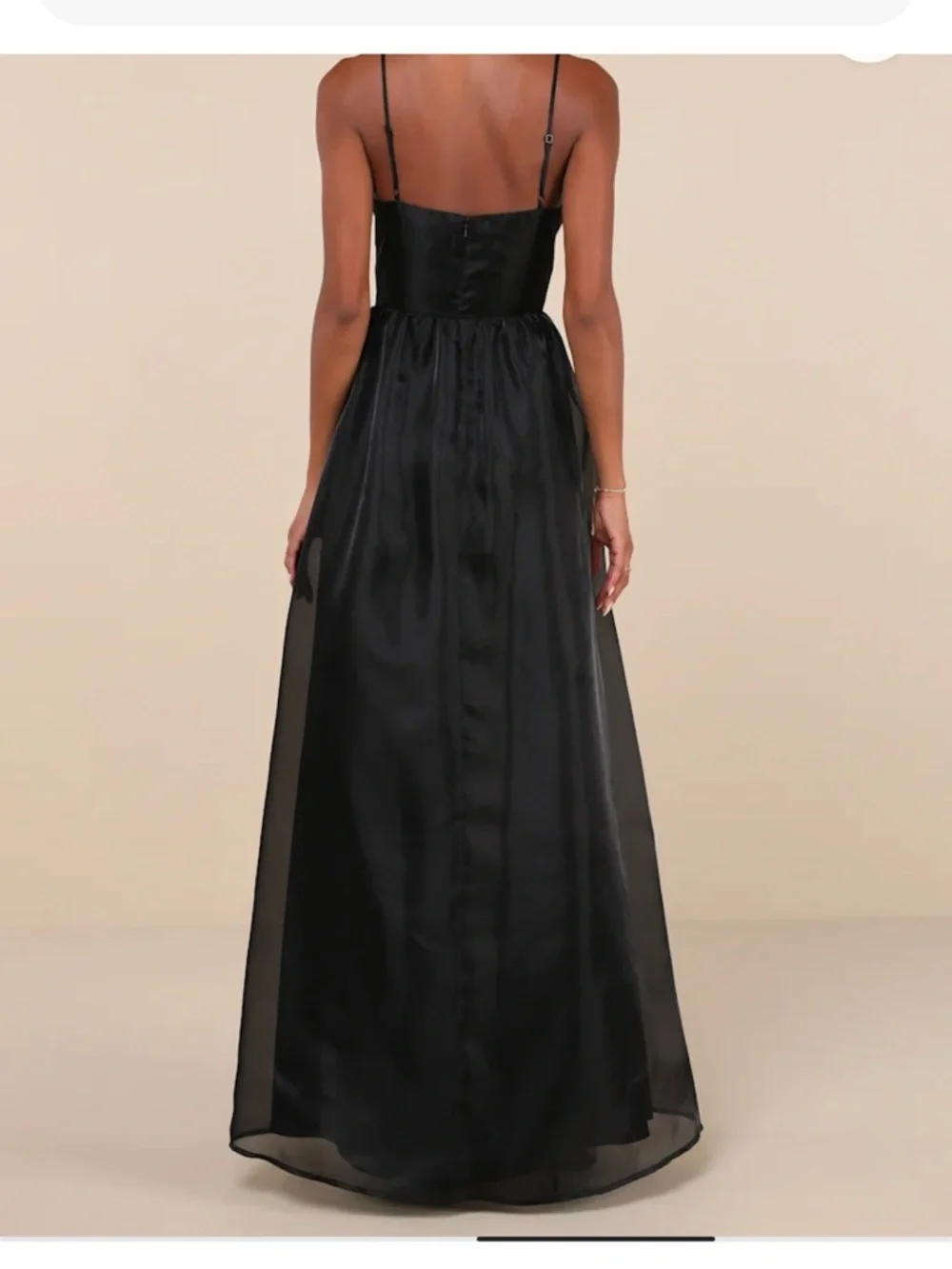 Lulu's Black Satin Maxi Dress with Front Keyhole and High Slit - Picture 2 of 7